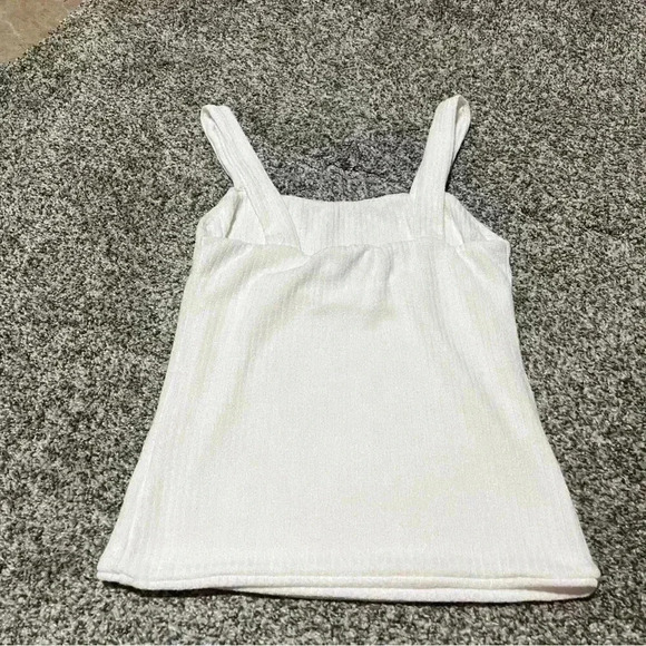 Lulus Tank Top Womens M White Fuzzy Ribbed Square Neck - Picture 8 of 8